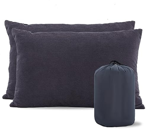 MOON LENCE Camping Pillows 2 Pack, Compressible Camp Pillow with Washable Cover & Carry Bag, Plush Filled Backpacking Pillow for Hiking, Travel, Sleeping 12x16 Grey