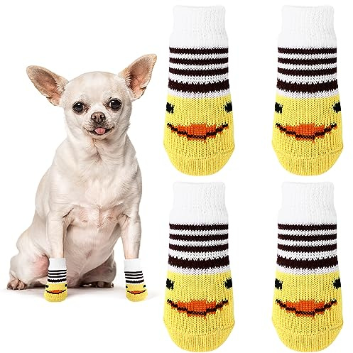 Avaner Hundesocken rutschfeste Pfotenschutz Socken Gelbe Hohe Elastizität Hundeschuhe Weiche Socken Indoor Antirutschsocken für kleine Hunde Haustiere