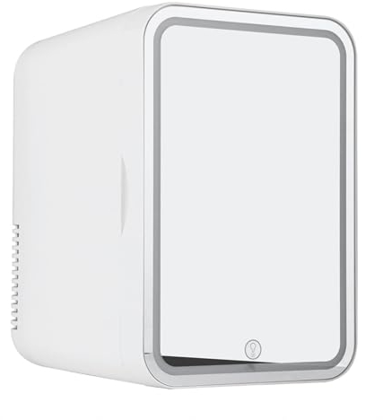 HAZARA RéFrigéRateur De Beauté Portable, 8L,avec Miroir De Courtoisie LED Petit Frigo Pas Cher, Voiture,Maison,Chaud Et Froid 2 en 1 Mini Frigo Pas Cher, pour Chambre, Bureau Et Voiture,White
