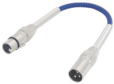 LANMINGLEL Câble de microphone à ressort en métal à 3 broches XLR mâle à femelle Heavy Duty Balanced Nylon Cordon tressé haut-parleurs compatibles, microphones (0.3M)