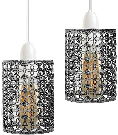 Lampenschirm aus Metall im Vintage-Käfig-Stil – Industrielle Metallkäfigleuchte, DIY-Deckenpendelleuchten für Esszimmer, Schlafzimmer, Loft, Flur (schwarz, 2 Stück) (Gebürstetes Silber, Stil 4)