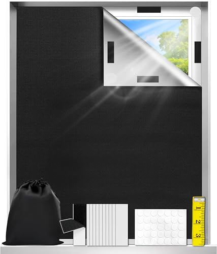 Fenster Verdunkelung Ohne Bohren 145x200CM, Schwarz Tragbare Verdunklungsstoff, Verdunkelung Fenster Mit Lineal Klettverschluss Nano-klebebänder, Fenster Abdunkeln Für Kinderzimmer Schlafzimmer Reisen