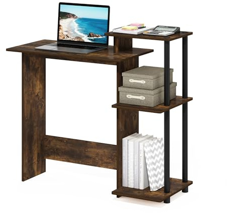 Furinno EFFICIENT Scrivania Da Gaming, Con 3 Ripiani Laterali Aperti, Laptop Notebook, Scrivania Da Ufficio Per Home Office, Studio, Dormitorio, Amber Pine