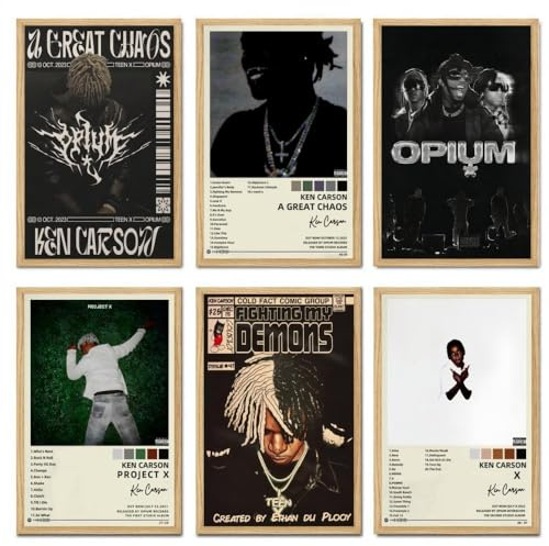 VSGWPACF Ken Carson (6er-Set) Albumcover-Poster, Musik-Leinwandposter für Schlafzimmer, Wandkunst, Dekor und Drucke, 20 x 30 cm, Stil 2