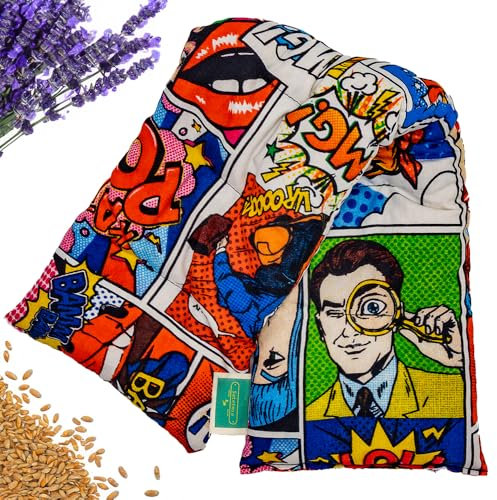Saco Semillas Microondas - 50x15cm Semillas y Lavanda, 100% Algodón - Saco de Semillas para Microondas - Bolsa térmica Calor y Frío (Cómic)