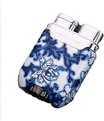 Butan-Brennstoff-Feuerzeug, winddicht, verstellbare Flammengröße, Taschenlampenfeuerzeug, winddichtes Feuerzeug mit blauer Flamme, Outdoor-Camping-Kerze, Geschenk for Männer(Blue and white porcelain)