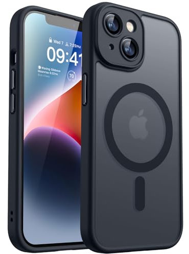 CANSHN Cover Magnetica per iPhone 14(6,1 Pollici), Compatibile con MagSafe, [Protezione Completa Della Fotocamera], Custodia Traslucida Opaca Protettiva Sottile Antiurto,Nero