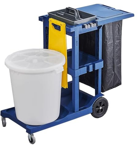 Reinigungswagen Reinigungswagen, Stand Steady 3-Regal-Hausmeisterwagen, mit Rädern und 25-Gallonen-Auffangbeutel