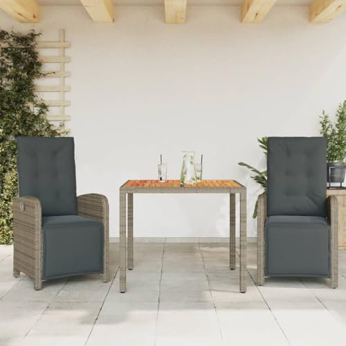 NQJIBUE Home Garden 3-teiliges Bistro-Set mit Kissen, Polyrattan, Grau