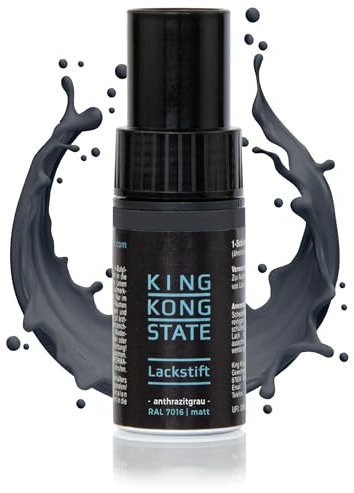 King Kong State Stylo de retouche RAL7016 mat - 1 couche de peinture gris anthracite pour réparer les impacts de pierres et les rayures en extérieur et sur la voiture (mat)