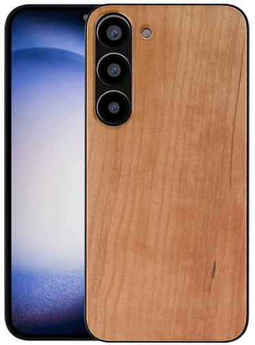 FEJUC Coque compatible avec Samsung Galaxy S23, bois véritable naturel et pare-chocs en TPU, durable et résistant aux chocs, coque de protection en bois pour Galaxy S23 (cerisier)