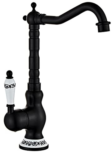 Foppla Grifo de Cocina Retro Giratorio 360°, Mezclador de Cerámica y Cobre, Pintado en Negro, Montaje en Cubierta, Central, 1 Mango, 3 Piezas