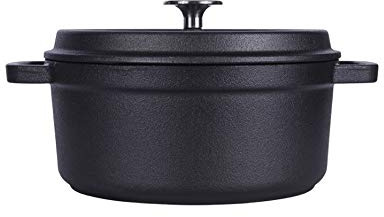 Cacerola poco profunda con tapa, cacerola de hierro fundido, olla, horno holandés de hierro fundido de 24 cm, cacerola de hierro fundido, olla for sopa de 3,8 l