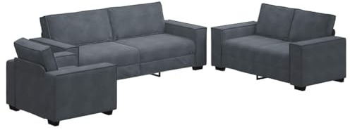 vidaXL Ensemble de Canapé 3 Pcs avec Coussins en Velours Gris Foncé - Siège Relax Confort, Fauteuil de Télévision