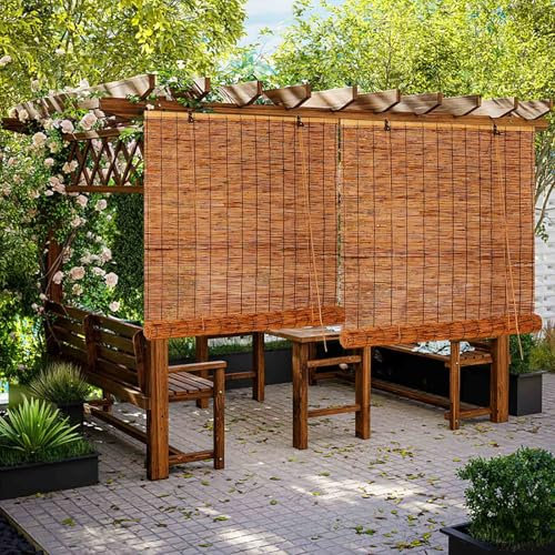 Estor Persiana Bambu Cortinas Enrollables Persianas de Bambu Exterior Interior 55 70 90 100 120 130 140 150 160 175cm Ancho para Patio Porche Protección Solar Anti-UV Fácil De Instalar(Brown)