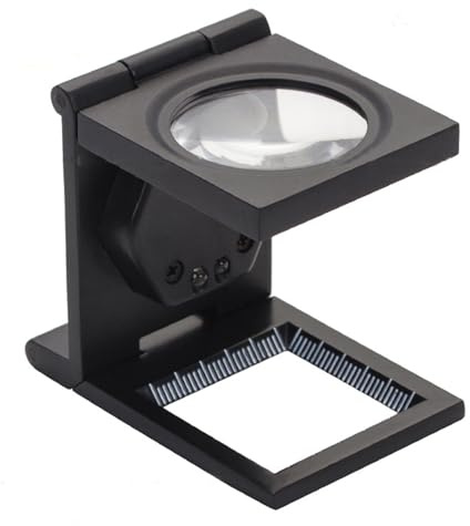 Mini Klappbare 10X Standlupe mit 2 LED Beleuchtung, Tischlupe für Senioren, Leselupe mit Maßstab für Reparatur, Handarbeiten und Nähen (Schwarz)