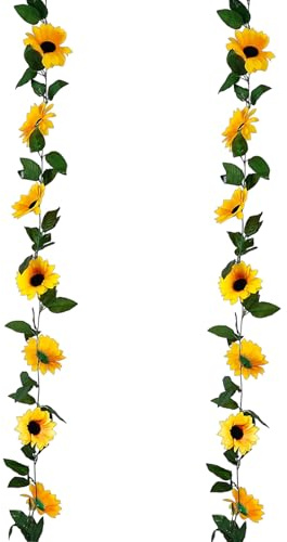 Sunflower Garland, Artificial Sunflowers with Large and Small Blooms, 2.4 Meter Floral Vine for Home Decor, Wedding Garden Fence Decoration, Garden Party, Outdoor Events