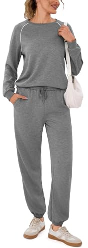 Terecey Tuta da Ginnastica da Donna Calda ed Elegante Completa con Felpa Girocollo Stile Moda Curvy per la Casa o l’Autunno/Inverno Grigio Scuro XL