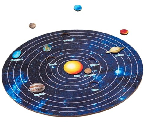 TOYANDONA Wooden Solar System Model Puzzle for Kids Toddlers Educational Outer Space Toys Planet Cognition Board Learning Playset