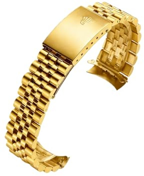 ROUREOX Bracciale Orologio Acciaio Inox 13mm 17mm 20mm Estremità Curve, Cinturino Ricambio Metallo per Rolex Datejust-D'oro 20mm