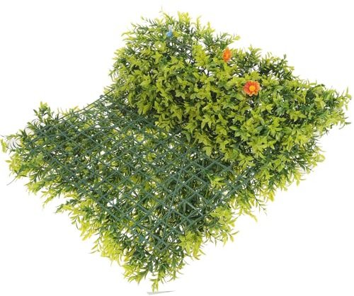 ULDIGI Artificial Plant Wall Panel Privacy Fence Outdoor Indoor Decorative Faux Greenery Hedge Mat with Flowers Plastic Grass Backdrop for Home Garden