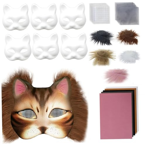 Wxyestna Kit de masques Therian, demi-visage réaliste, masque de chat vierge avec feuille tissu en feutre, fausses fourrures en peluche pour mascarade, fête Cosplay