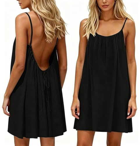 Youkly Robe d'été Femme Courte Mini Dos Nu, Robe Caraco à sans Manches