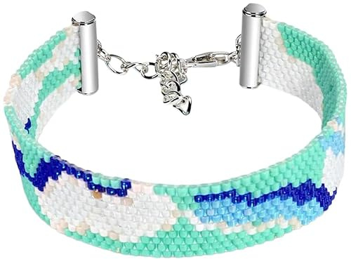 Salia Gold Paris Bracelet Nami en perles Miyuki japonaises tissées à la main – Motif vagues de l'océan – Bracelet unisexe avec fermoir métallique réglable – Style artisanal élégant