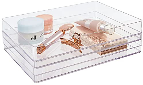 STORi SimpleSort 2-Piece Stackable Clear Drawer Organizer Set | 12 x 9 x 2 Rectangle Trays | Wide Makeup Vanity Storage Bins and Office Desk Drawer Dividers | Made in USA