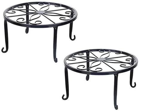 Yeehliny 2 Stück Blumenständer Metall Blumenhocker Outdoor Blumentopfständer Pflanzenständer Retro Blumentopfhalter Metall Ständer Pflanzgefäß Topfgestell für Innen und Außenbereiche (Schwarz)