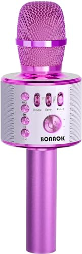 BONAOK Drahtloses Bluetooth-Karaoke-Mikrofon, 3-in-1-Karaoke Player Geburtstagsgeschenk Home-Party-Lautsprecher, für Android, für iPad, PC-Smartphone (Dunkelviolett)