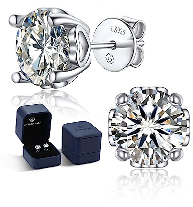 MomentWish Moissanite Ohrringe, 4 Karat/8 mm Ohrstecker Silber 925 Echt Damen Diamant Stecker Schmuck Geschenk für Damen-Herz Seite