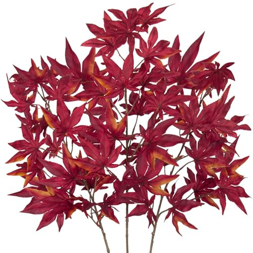 Arborus Lot de 3 tiges de feuilles d'érable rouges artificielles de 75,9 cm - Décorations pour centres de table, Thanksgiving, mariage, Halloween, maison, Noël