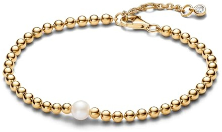 Pandora Timeless Perlen-Armband, 14-karätig vergoldet, mit weißer, behandelter Süßwasserzuchtperle und klarem Cubic Zirkonia