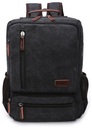 XINYASEE Herren Vintage Canvas Laptop Rucksack,Canvas Backpack, Unisex Travel Backpack, Schule Schultasche, Daypacks,Work School Camping Outdoor Sport (Schwarz)