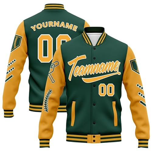 AWSOLE Customise Baseball Varsity Jacket Personalised Team Name & Number Retro College Bomber Jacket for Men Women
