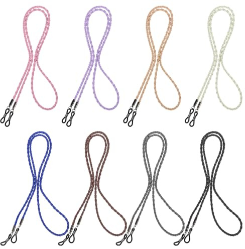 Ptwola 8 Stück Brillenband Leder Brillenketten Universal Brillenbänder Brillenhalter für Lesebrille Sonnenbrille Männer und Frauen (Mehrfarbig)