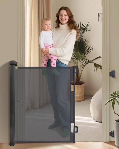 Barrière Sécurité Rétractable Bébé 0-150 cm, Barriere de Sécurité a Enrouleur pour Enfants et Animaux, Montage Rapide, Verrouillage Sécurisé, Idéale pour Escaliers, Portes et Couloirs, Noir
