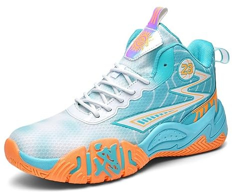 Unisex basketskor tonåringar löparskor andningsbara halkfria slitstarka bekväma sportskor Skor för promenader(White green orange,43 EU)