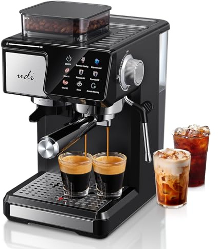 UDI 20Bar Espresso Machine with 20 Grind Settings - Touchscreen Control, Auto Grind (Single/Double Cup), Steam & Self-Cleaning, Quick Brew Café-Quality Coffee Maker for Home​