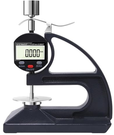 Spessimetro digitale 0-10 mm, misuratore ad alta precisione con LCD e maniglia a pressione per misurare gomma, plastica, carta, pellicola (forza di contatto da 50 g)