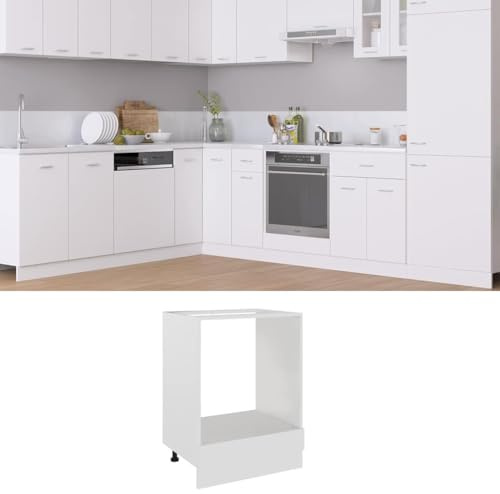 SooIarix Lyon Hob Cabinet, White, 60 x 46 x 81.5 cm, Wood Composite, Kitchen Cabinet for Built-in Kitchen, Freestanding, with Shelf for Oven