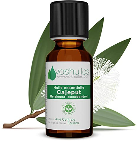 Voshuiles - Huile Essentielle Cajeput - 20ml - 100% Pure et Naturelle - HEBBD - Utilisation en Massage dans Huile Végétale - Parfum Très Aromatique - Traçabilité et Qualité - Entreprise Française