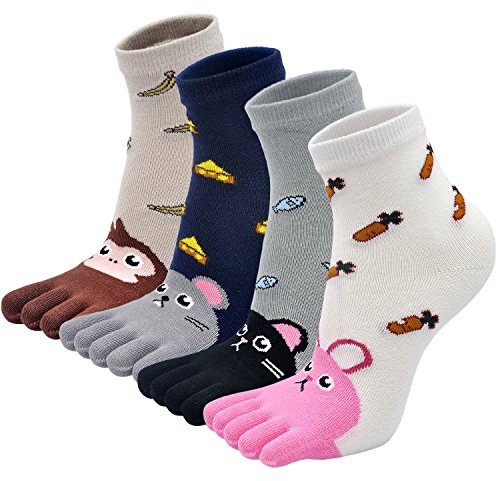 PUTUO Calzini con Dita Separate per Bambini: Calze con 5 Dita Bambina e Bambino – Calze Animali Divertenti di Cotone 3-7 anni 5 Paia
