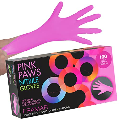 FRAMAR Guantes Nitrilo Talla L Rosa - Guantes Nitrile Sin Látex, Guantes Desechables Para Salón de Belleza, Limpieza, Tatuajes, Preparación de Alimentos – Sin Polvo – Paquete de 100