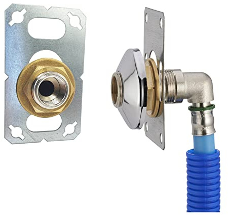 FIXSYSTEM kit sortie de cloison pour tube PER à Sertir Ø16 - sortie mâle 20x27 (3/4) / femelle 15x21 (1/2) + rosace de finition chromée pour robinet machine à laver