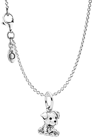PANDORA Damen-Halskette mit Anhänger Labrador Puppy Silber 925 75249 | liebevolles Geschenk-Set Kette mit Hunde-Charm für modische Frauen, moderner Schmuck