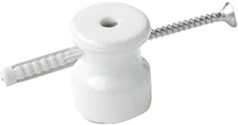 Klartext - Isolatori BELLE ÉPOQUE in stile vintage per installazione con cavo trecciato tessile, in pregiata porcellana artigianale, colore bianco lucido, Ø20mm, 6 Pz.