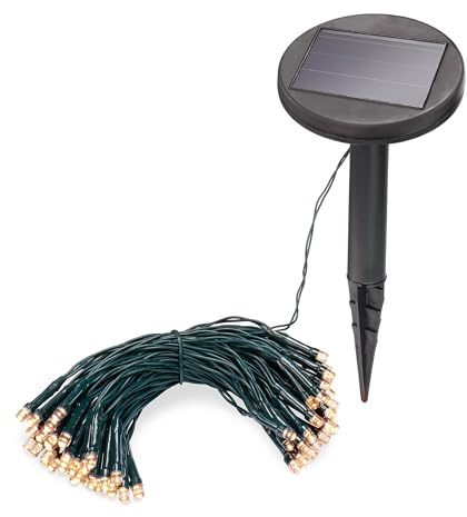 Esotec Solar Lichterkette Outdoor Gartenbeleuchtung warmweiß 60 LEDs 102168 | Solar Lichterkette Outdoor mit 60 warmweißen LEDs, 8m Gesamtlänge, 6m beleuchtet, Dauer-/Blinklicht, bis 10 Std., Gartendeko