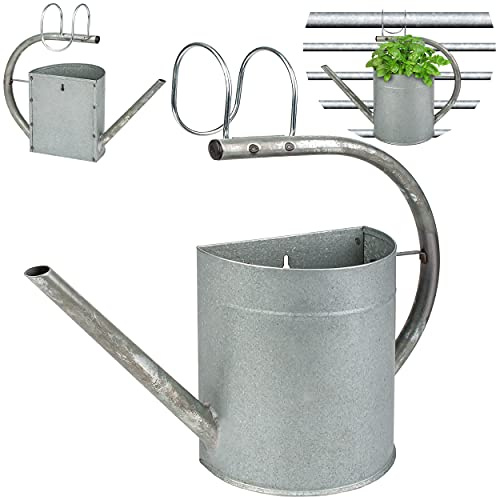 alles-meine.de GmbH Hänge - Topf/Blumentopf/Wandvase/Hängetopf Farbwahl Ø 35 cm - Metall - metallic grau/anthrazit - Gießkanne - HALB RUND - Hängend/mit Haken & Hal..